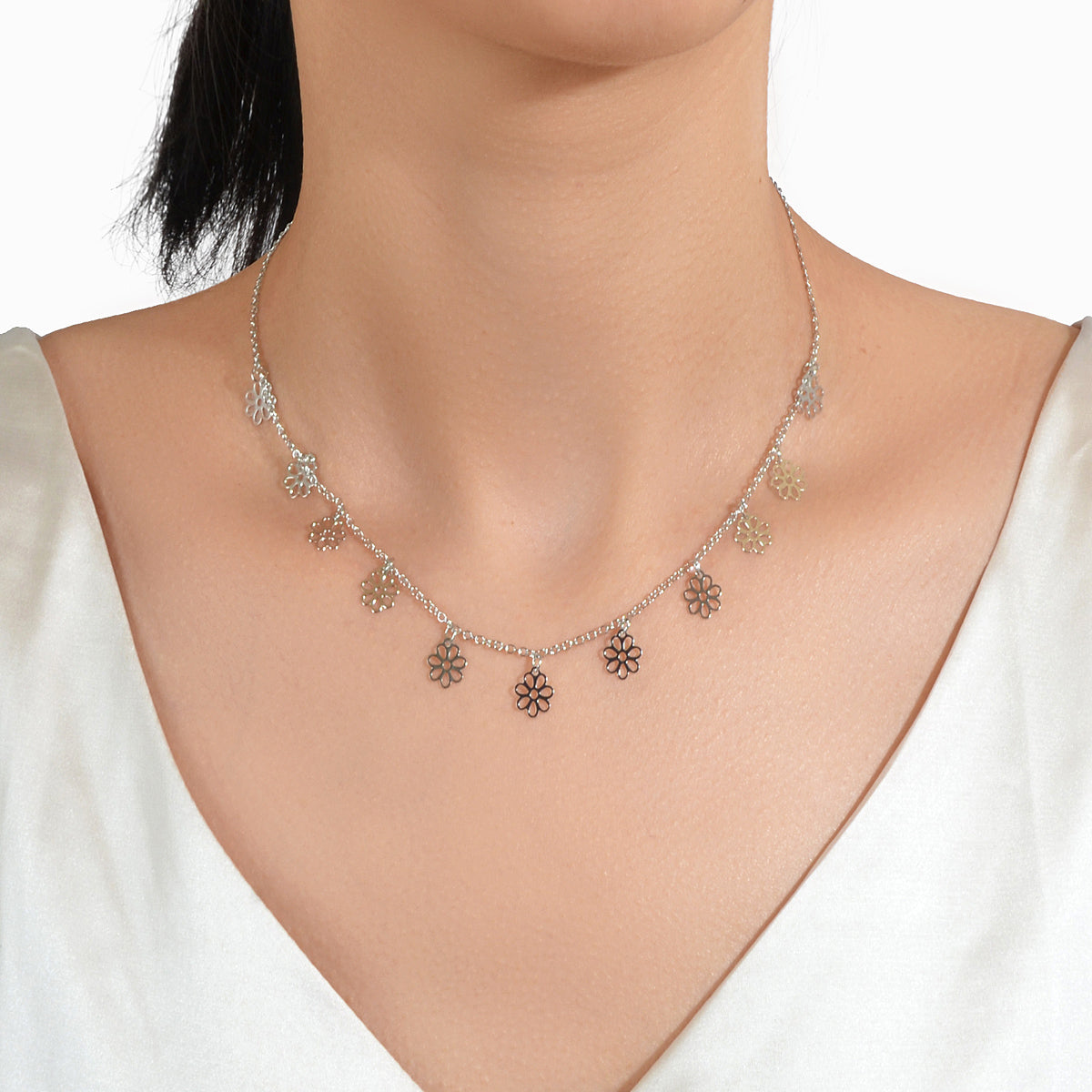 Minimalist Style Gold Silver Flower Charm Necklace Fashion Women Accessories-5