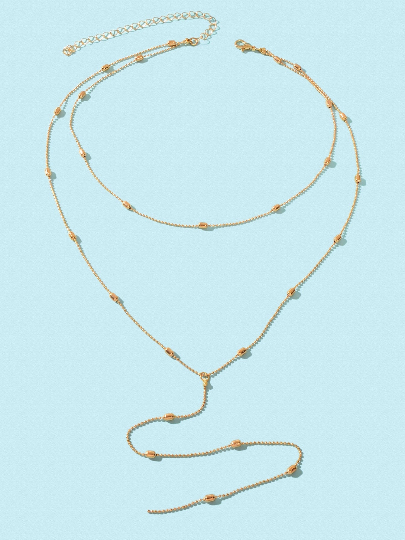Double-Layered Beaded Wave Chain Tassel Necklace Elegant Statement Piece-1