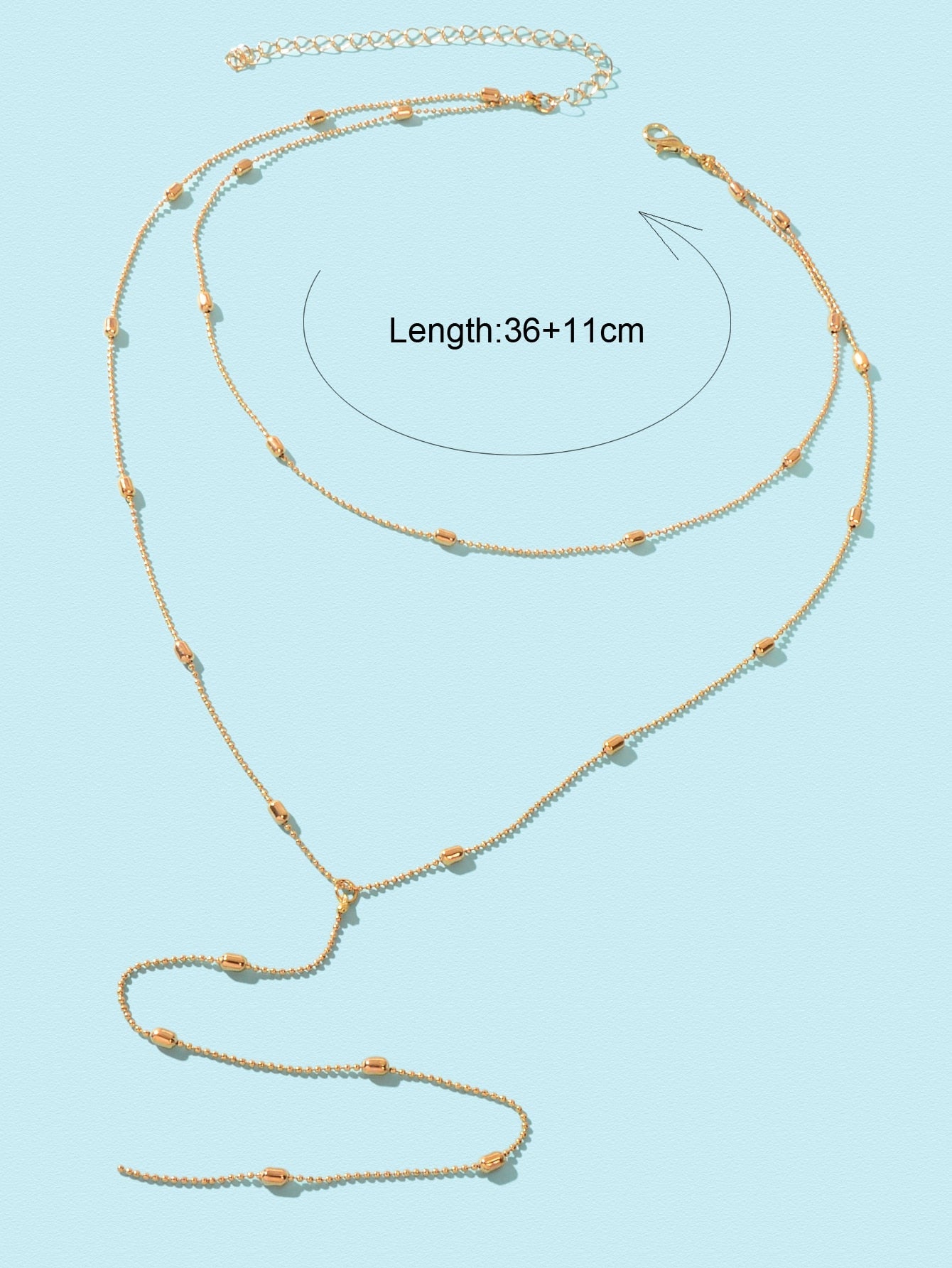 Double-Layered Beaded Wave Chain Tassel Necklace Elegant Statement Piece-3