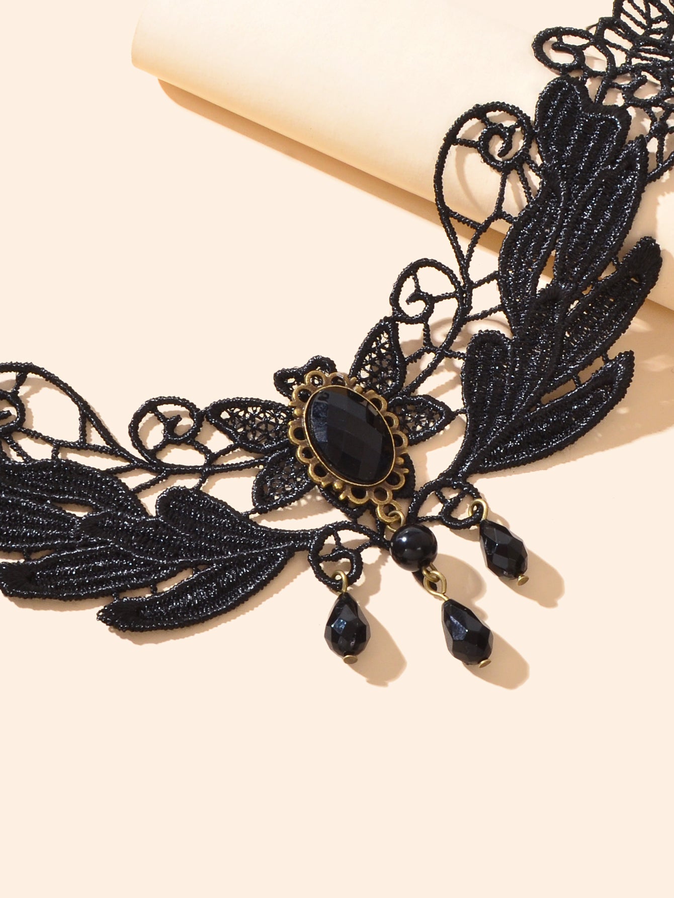 Black Hollow Collar Gothic Leaf Tattoo Lace Choker Costume Party Vintage Jewelry-3