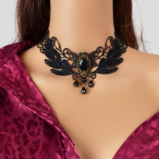 Black Hollow Collar Gothic Leaf Tattoo Lace Choker Costume Party Vintage Jewelry-0