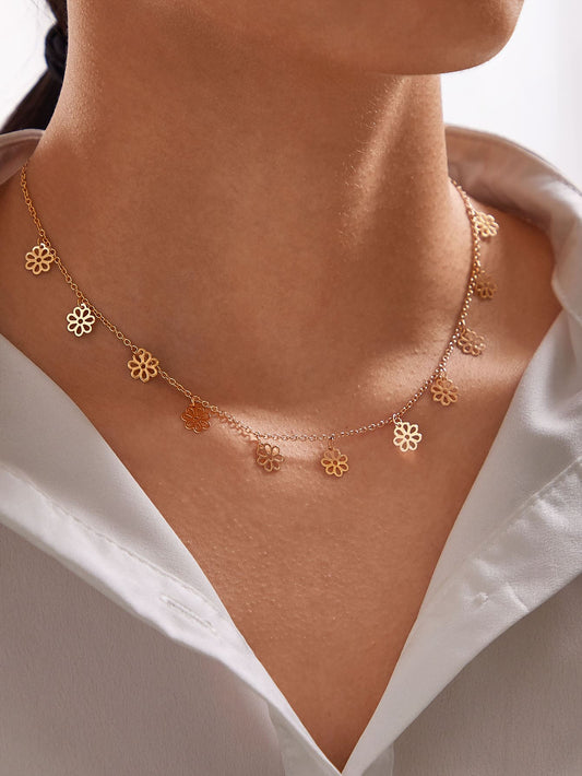 Minimalist Style Gold Silver Flower Charm Necklace Fashion Women Accessories-0