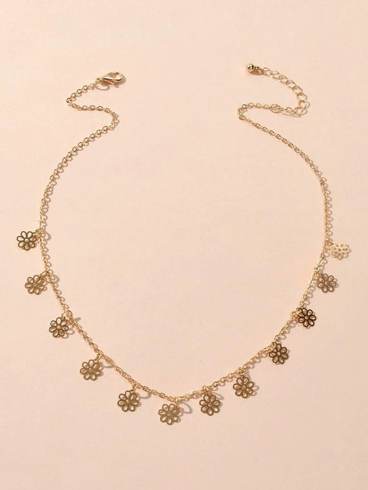 Minimalist Style Gold Silver Flower Charm Necklace Fashion Women Accessories-1